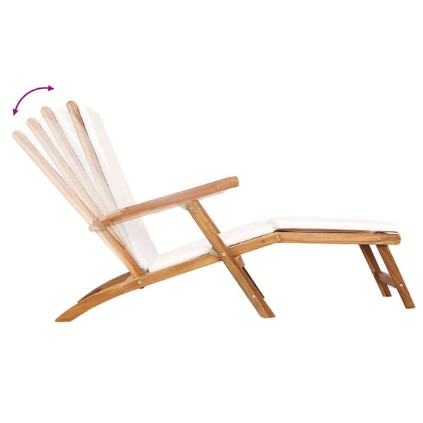 Fällbar Deck Chair med Kudde Vit Massivt teakträ