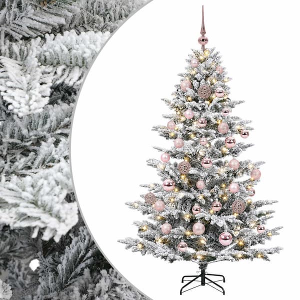 Konstgjord julgran med julkulor 150 cm 150 LED-lampor Varmvit