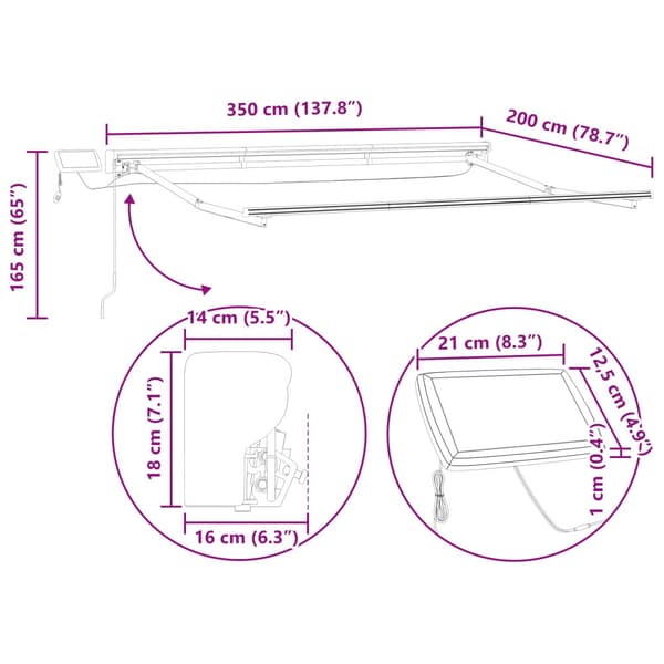 Manuell markisram med LED-lampor Beige och Antracit 3,5 x 2 m