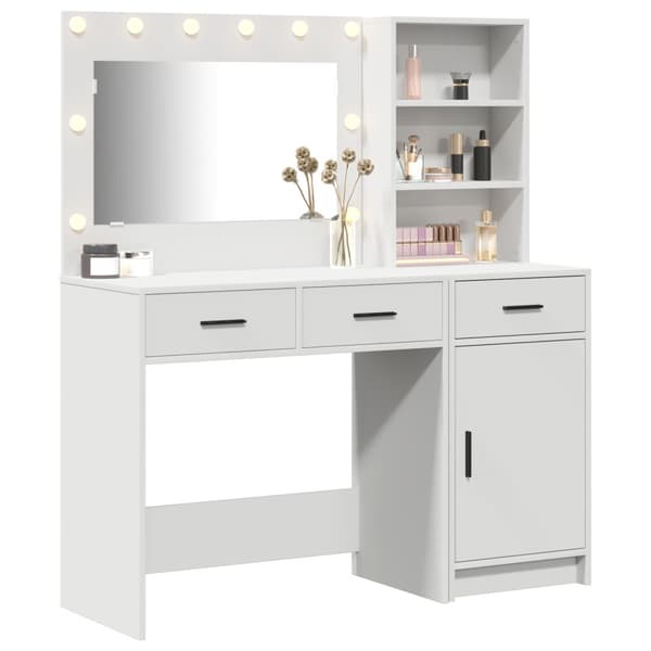 Smyckebord med spegelbelysning 2 pcs Vit Konstruerat trä