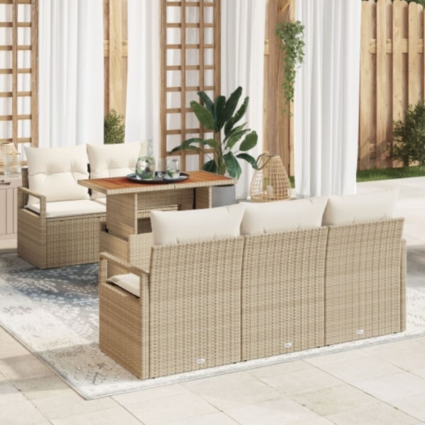 6-delat Trädgårdsoff set med kuddar Beige Poly Rattan Akacia