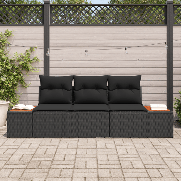 Trädgårdsoffset med kudde 3 pcs Svart konstrotting
