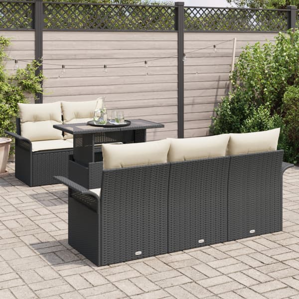 Trädgårdsoffset med kudde med lagring 6 pcs Svart Poly Rattan
