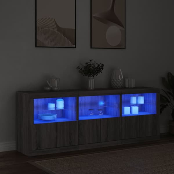 Skänk med LED-belysning grå sonoma 181,5x37x67 cm