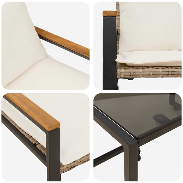 Möbelset med kudde 3 pcs Beige och krämvit Rotting