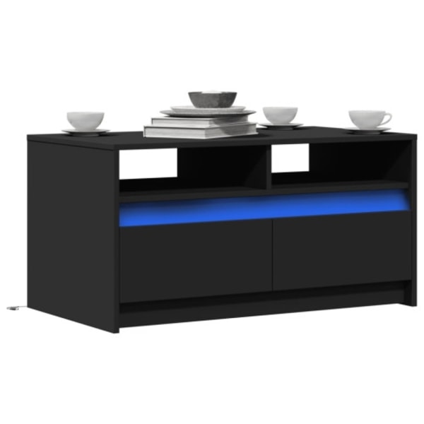 Soffbord med LEDs svart konstruerat trä