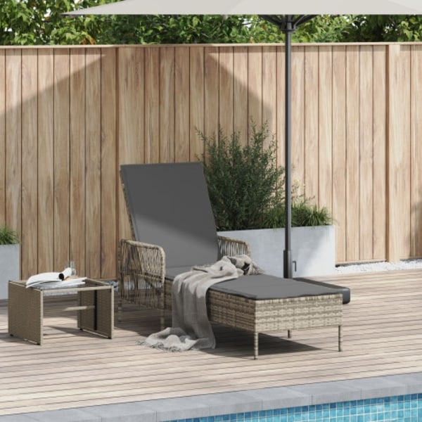 Solstol Ljusgrå PE Rattan 157 x 55 x 92 cm Fällbar Solstol
