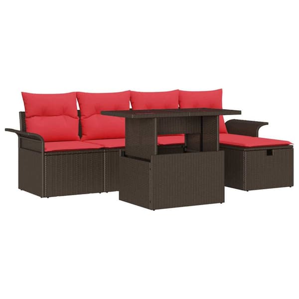 Trädgårdsoffset med kudde med lagring 6 pcs Brun Poly rattan
