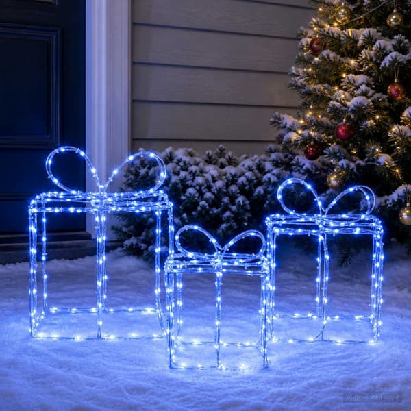 Julklappsaskar med belysning LOVIISA 3 st 360 LED-lampor Blå