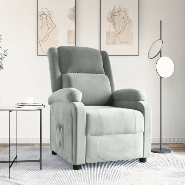 Reclinerfåtölj ljusgrå sammet
