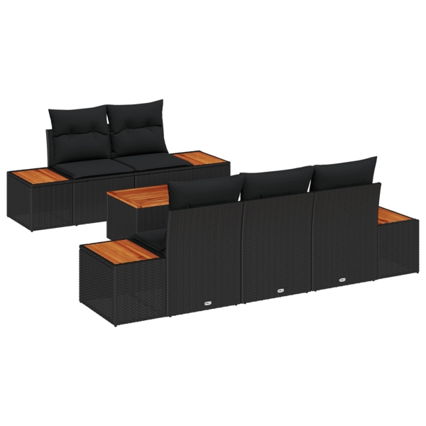 Trädgårdsoffset med kudde 6 pcs Svart Poly rattan