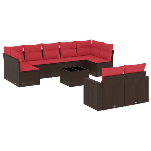 Loungegrupp 10 delar med brun dynor konstrotting