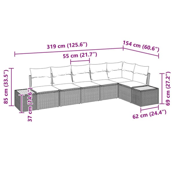 Trädgårdsoffset med kudde 6 pcs Beige Poly rattan