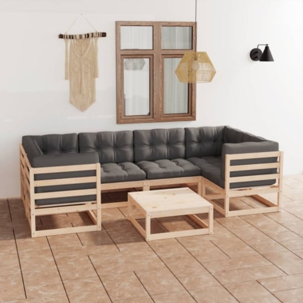 Loungegrupp för trädgården med dynor 7 delar massiv furu
