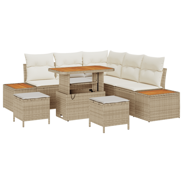 Trädgårdsoffset med kudde med lagring 8 pcs Beige Poly rattan
