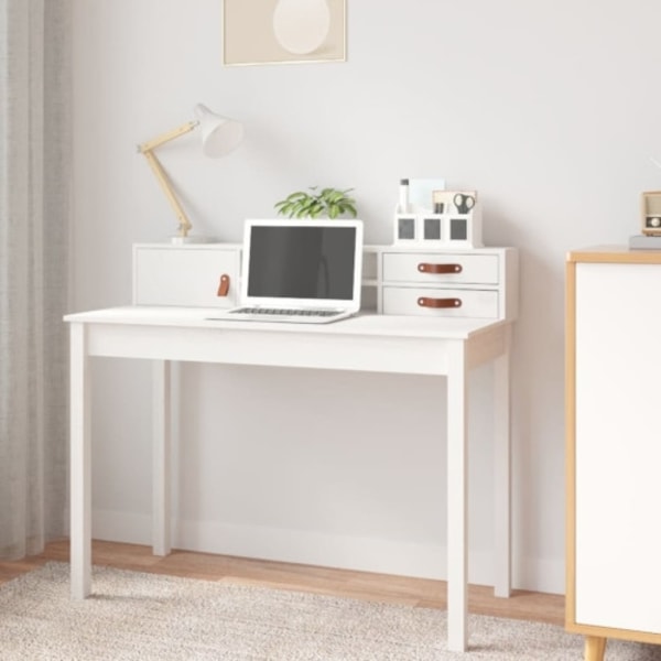 Skrivbord vit 110x50x93 cm massiv furu