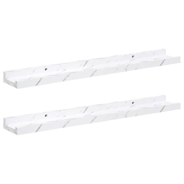 Vägg hylla Väggmonterat 2 pcs Vit marmor 60 x 9 x 3 cm