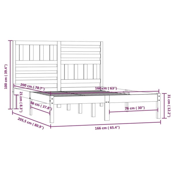 Sängram vit massiv furu 160x200 cm