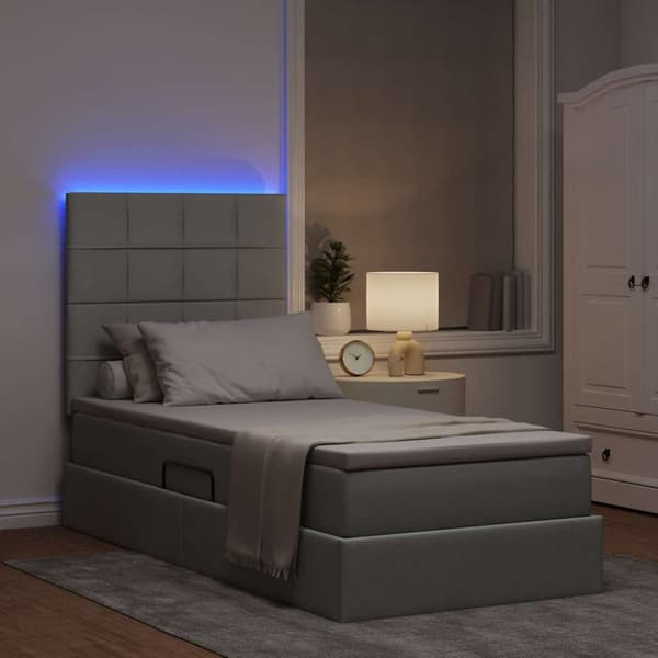 Förvaringssäng med LED med led Ljusgrå 100 x 200 cm Polyester