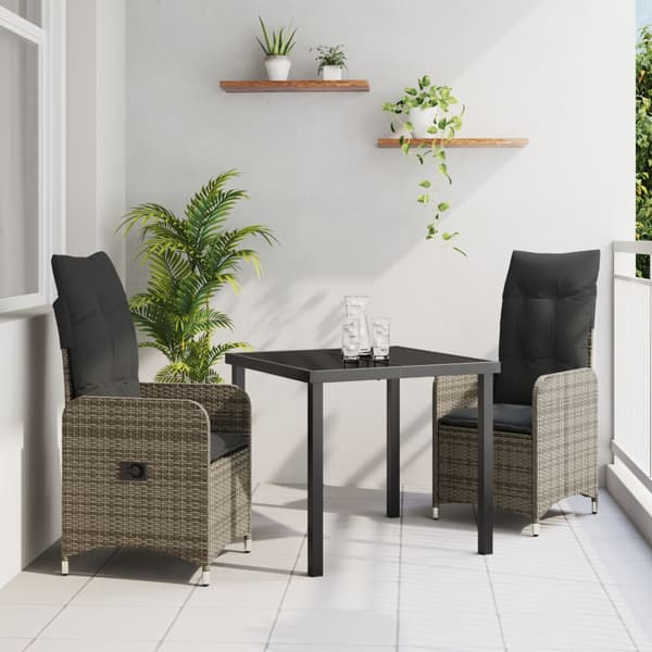 Trädgårdsmöbelset 3 pcs Grå konstrotting