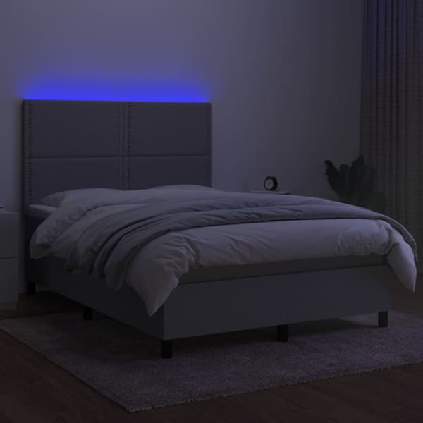 Ramsäng med madrass & LED ljusgrå 140x190 cm tyg