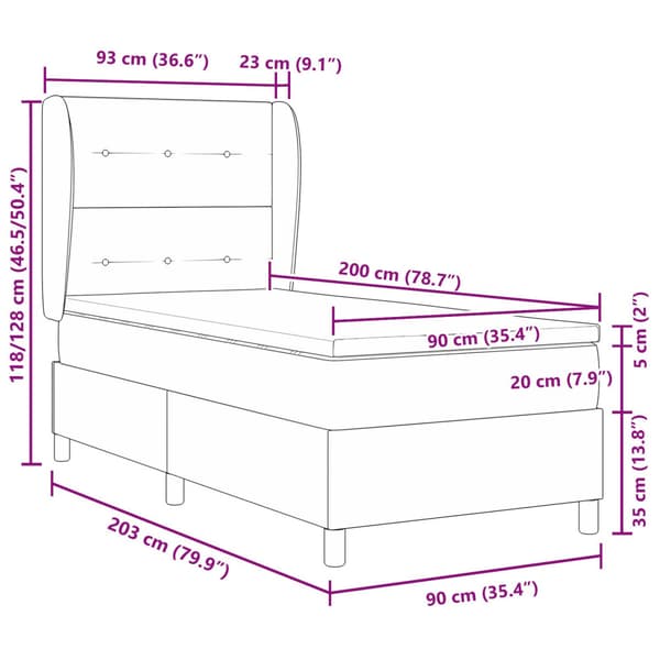 Bäddfjäder med madrass Ljusgrå 200 x 90 cm Sammet