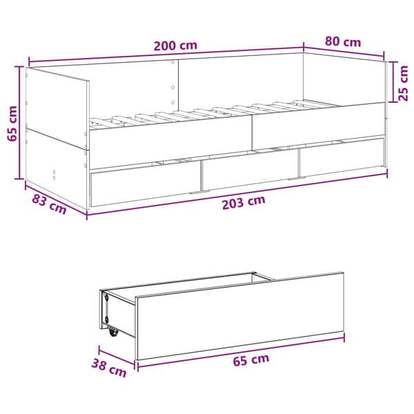 Sängram med förvaring Vit 80 x 200 cm Konstruerat trä