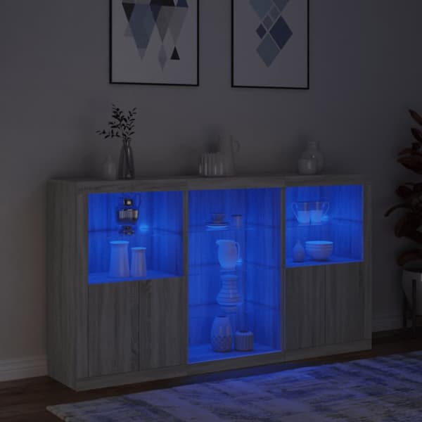 Skänk med LED-belysning grå sonoma 181,5x37x100 cm