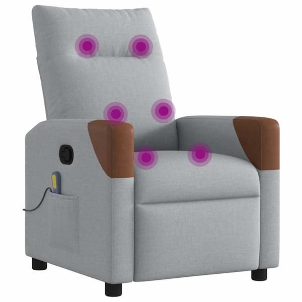 Massagefåtölj ljusgrå tyg