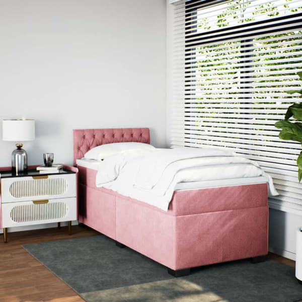 Ramsäng med madrass rosa 100x200 cm sammet