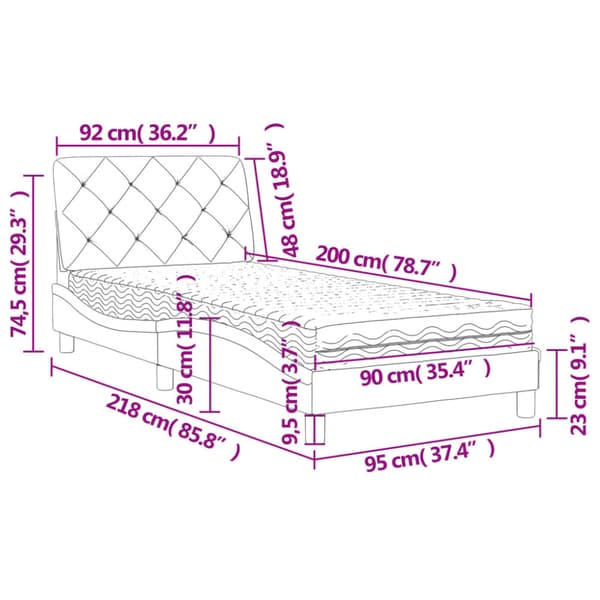 Bed with Mattress Blue 90x200 cm Velvet