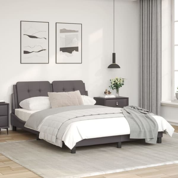 Bed Frame with LED without Mattress "Zadar" Grey 140x200 cm