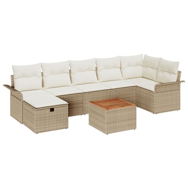 Trädgårdsoffset med kudde med lagring 8 pcs Beige Poly rattan