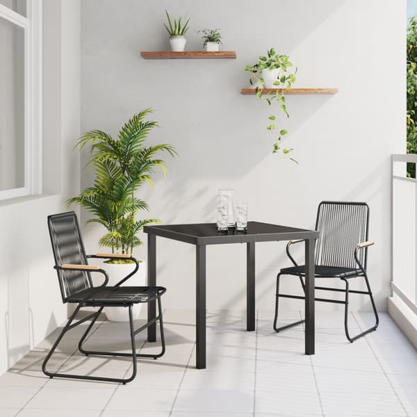 Trädgårdsmöbelset 3 pcs Svart Pulverlackerat stål