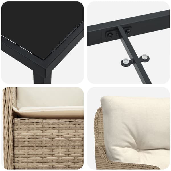 Trädgårdsmöbelset 7 st Beige konstrotting