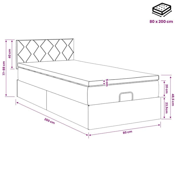 Ottoman säng med madrass Mörkgrön 80 x 200 cm Sammet