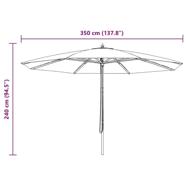 Trädgårdsparasoll med trästång 350 cm blå