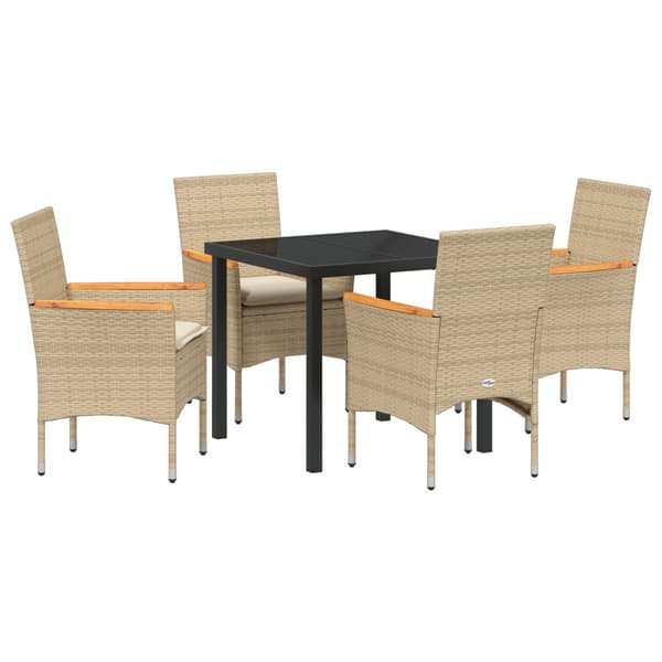 Trädgårdsmöbelset med kudde 5 pcs Beige konstrotting