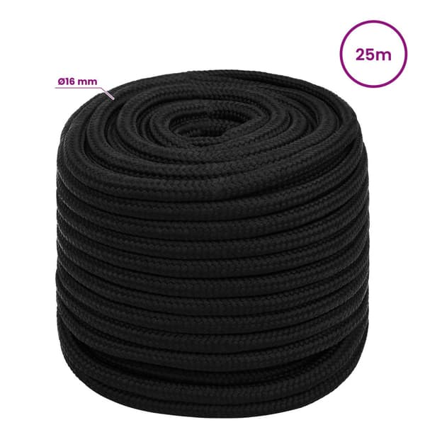 Mångsidigt bruksrep 16 mm 25 m Svart Polyester