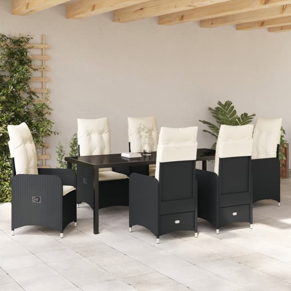 Trädgårdsmöbelset 7 pcs Svart konstrotting