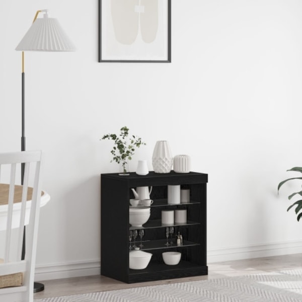Sideboard med LED-lampor svart ek 60,5x37x67 cm