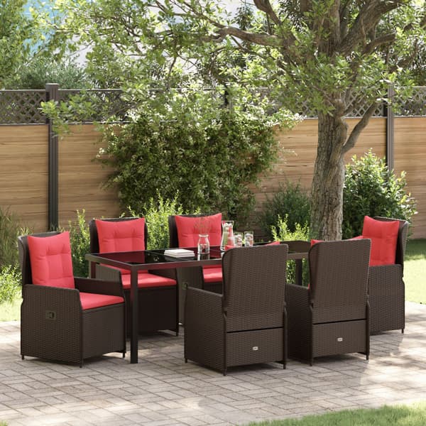 Trädgårdsmöbelset med kudde 7 pcs Brun Poly rattan