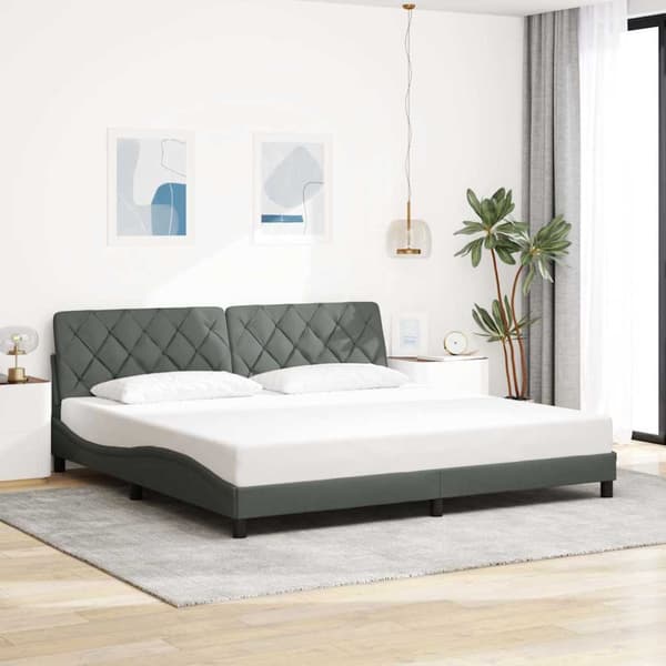 Bed Frame with LED without Mattress Dark Grey 200x200 cm Fabric