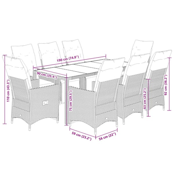 Caféset med dynor 9 delar konstrotting brun