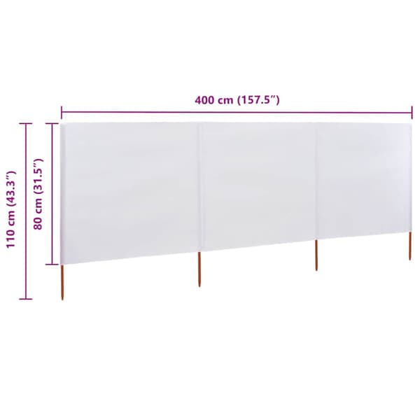 Vindskydd 3 paneler tyg 400x80 cm sandvit