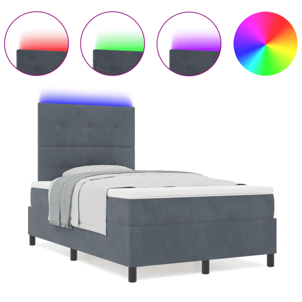 LED Box Säng med madrass Mörkgrå 120 x 190 cm Sammet