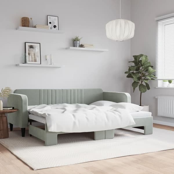 Dagbädd utdragbar ljusgrå 80x200 cm sammet
