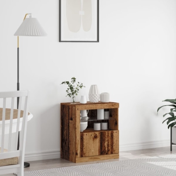 Sideboard med LED-lampor återvunnet trä 60,5x37x67 cm