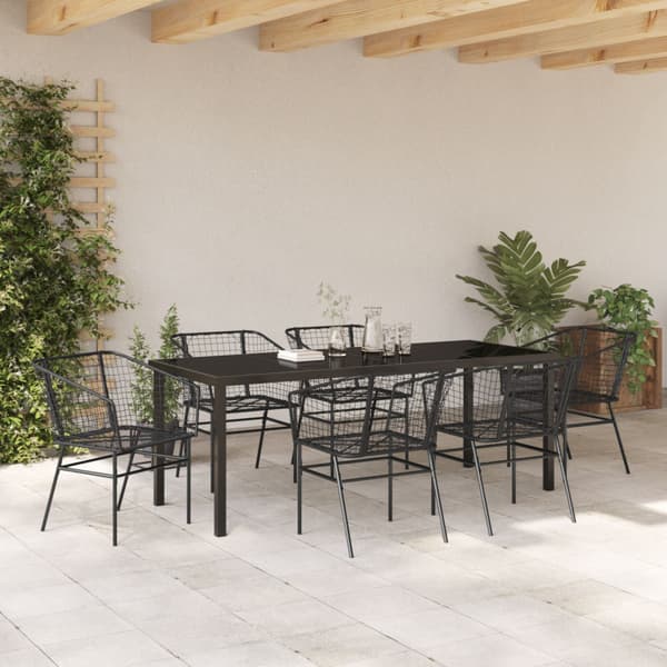 Trädgårdsmöbelset 7 pcs Svart konstrotting