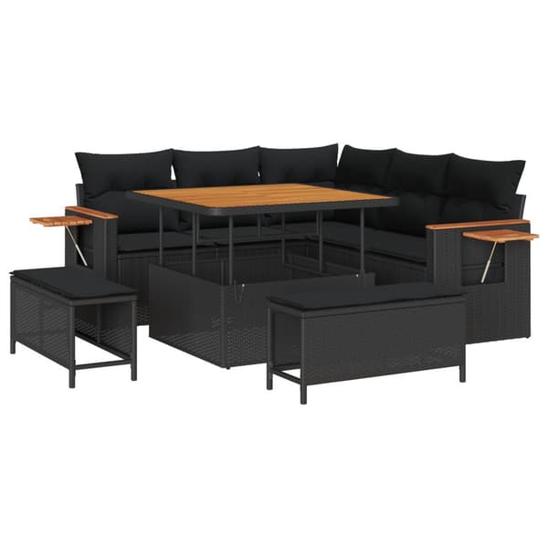 Trädgårdsoffset 8 pcs Svart Poly Rattan och Pulverlackerad Stål